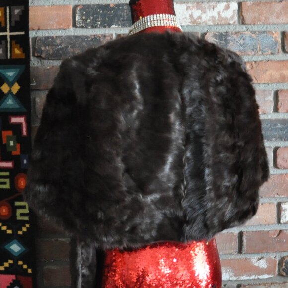 Vintage Genuine Ermine FUR STOLE WRAP SHAWL Dark Brown - Picture 3 of 7